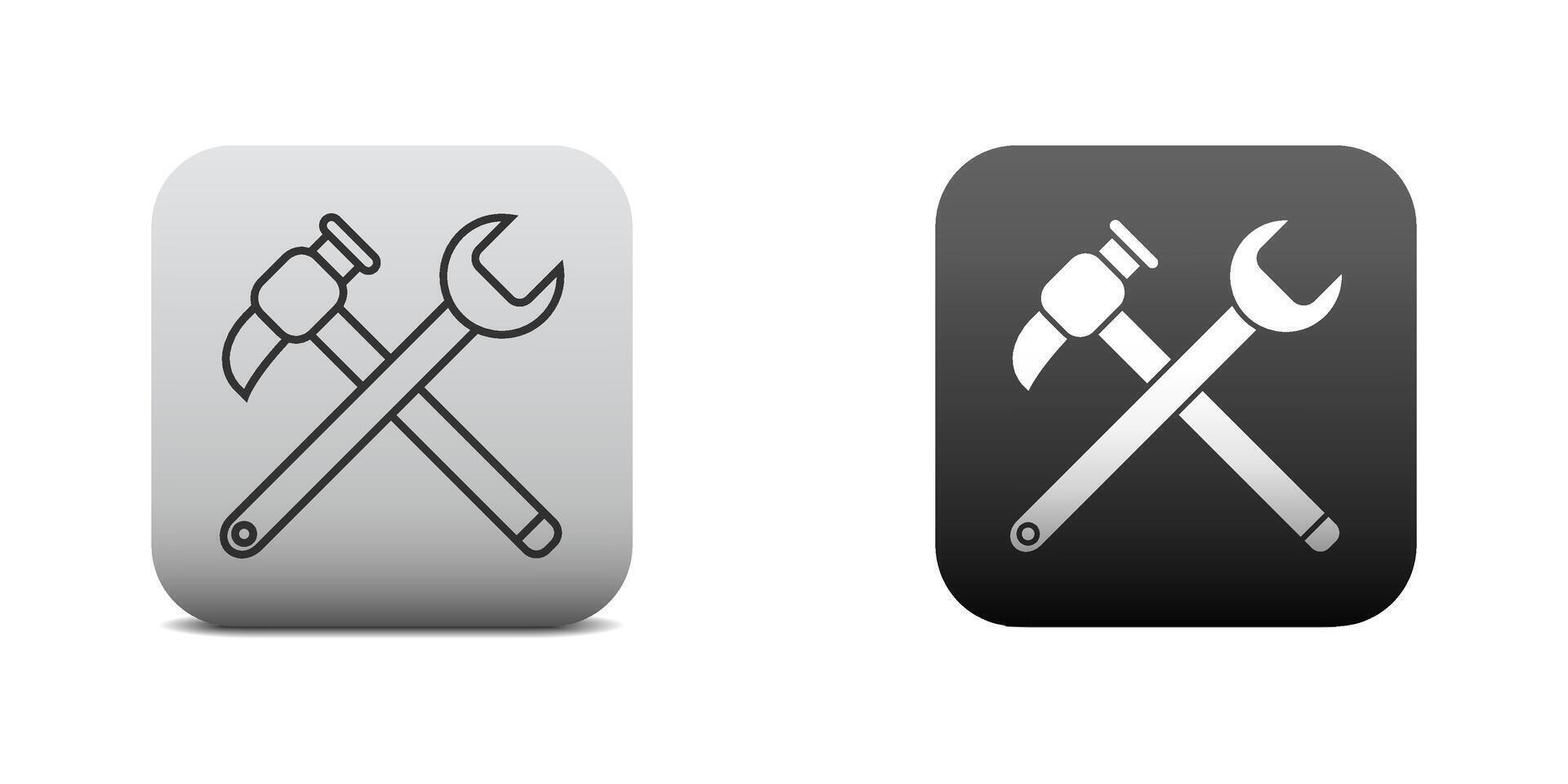 Schlüssel und Hammer. Reparatur Symbol. Werkzeuge Symbol isoliert auf Weiß Hintergrund. eben Vektor Illustration.