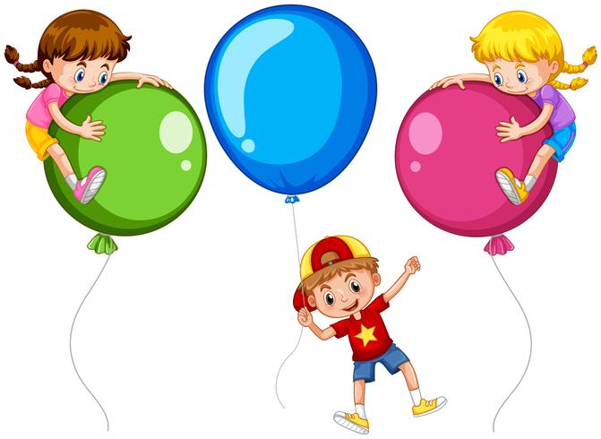 Tre barn med stora ballonger vektor