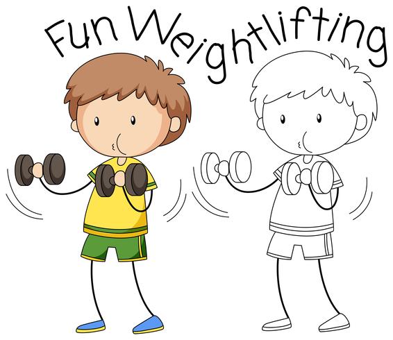 Doodle pojke weightlifting karaktär vektor