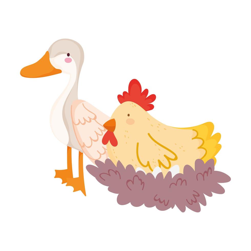 Nutztiere Cartoon Gans und Henne im Nest Cartoon vektor
