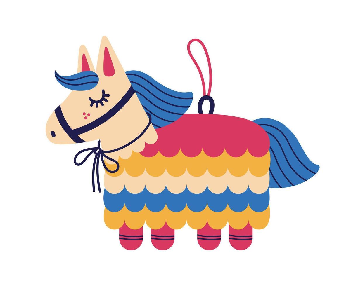 pinata vektor ikon. en rolig överraskning för ungar, en färgrik leksak med sötsaker inuti. söt papper häst. gåva för födelsedag fest, karneval. regnbåge mexikansk pinata, traditionell underhållning. tecknad serie klotter
