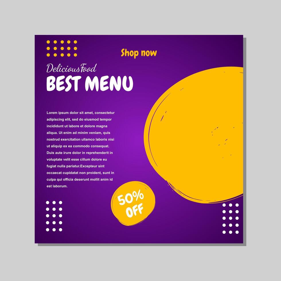 social media posta mall design i lila och gul abstrakt stil för mat och dryck kampanjer. vektor