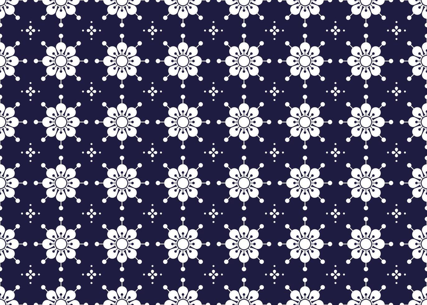 Symbol geometrisch Weiß Blumen Design auf dunkel Blau Hintergrund nahtlos Stoff ethnisch Muster zum Stoff Teppich Hintergrund Verpackung usw. vektor