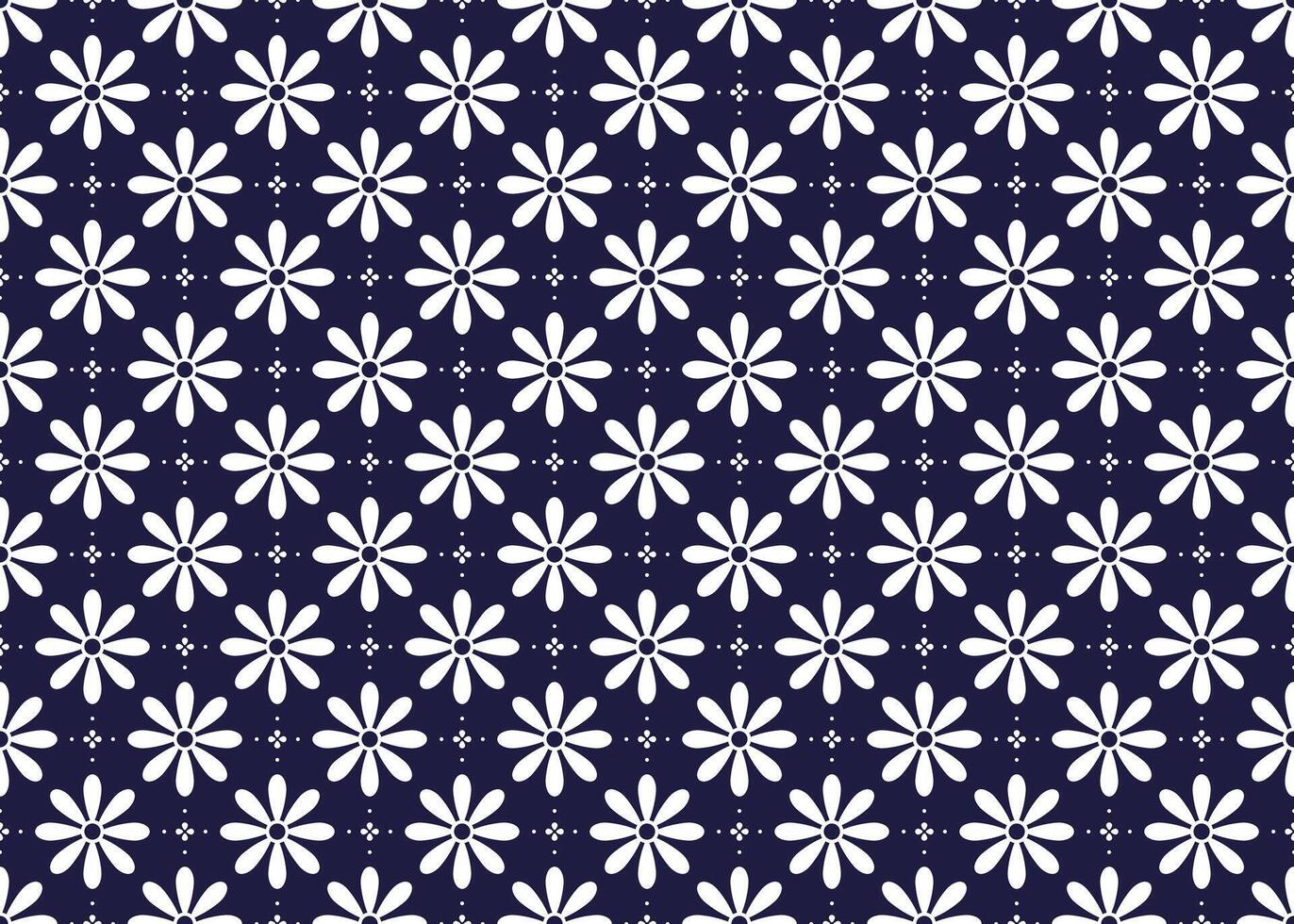 Symbol geometrisch Weiß Blumen Design auf dunkel Blau Hintergrund nahtlos Stoff ethnisch Muster zum Stoff Teppich Hintergrund Verpackung usw. vektor