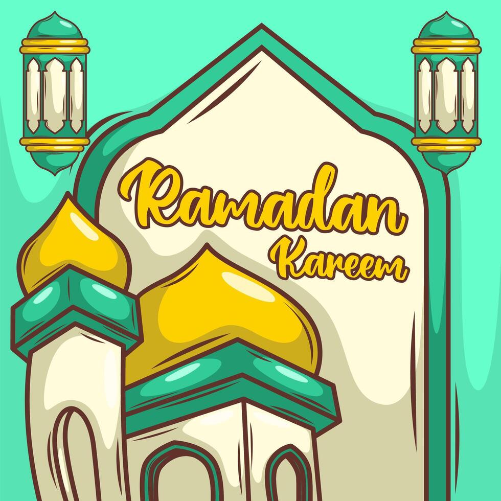 ramadan kareem med tecknad serie islamic illustration prydnad vektor