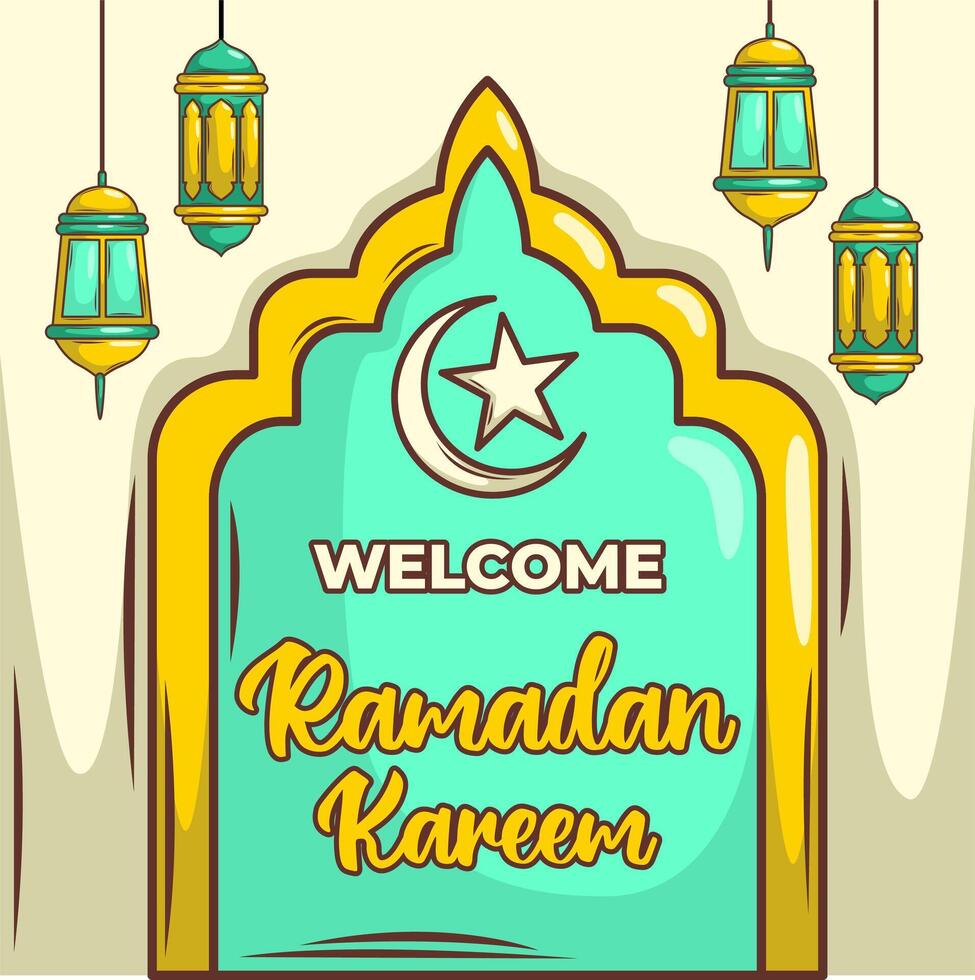 Ramadan kareem mit Karikatur islamisch Illustration Ornament vektor