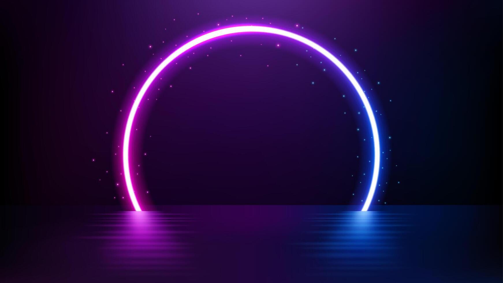 Kreis Neon- Licht, sci fi Portal auf schwebend Boden, Vektor Illustration