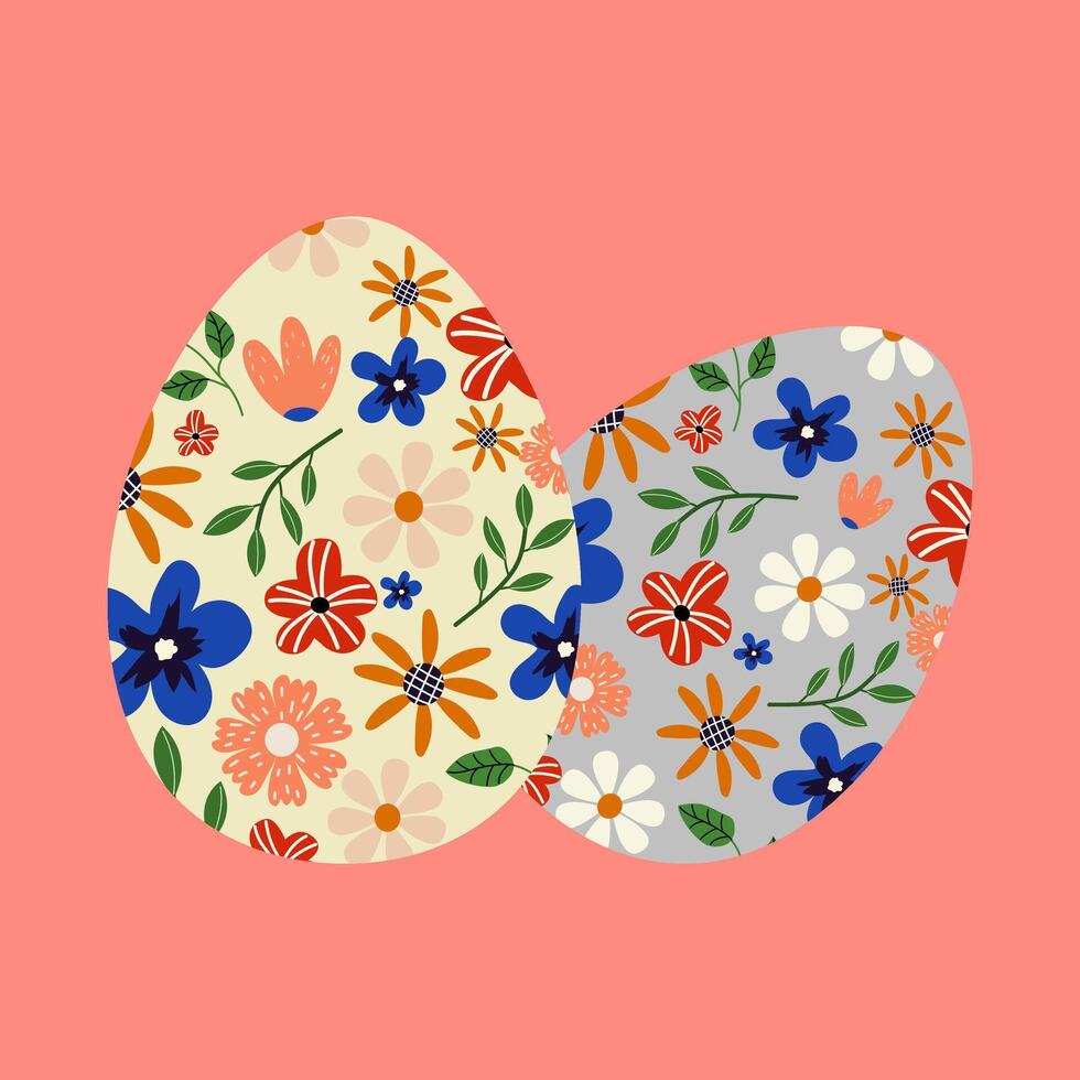 Vektor Ostern Eier dekoriert mit Blumen. Illustration im Hand gezeichnet Stil. Rosa isoliert Hintergrund.