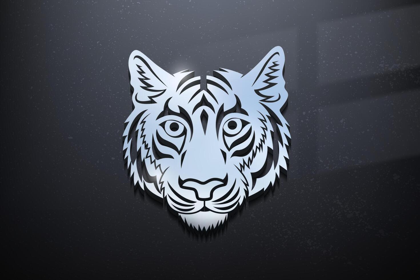 Tiger 3d Logo Design, glänzend Attrappe, Lehrmodell, Simulation Logo mit texturiert Mauer. realistisch Vektor, Vektor Illustration