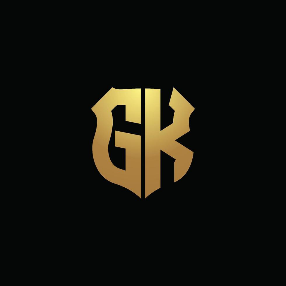 gk logotyp monogram med guldfärger och sköldform designmall vektor