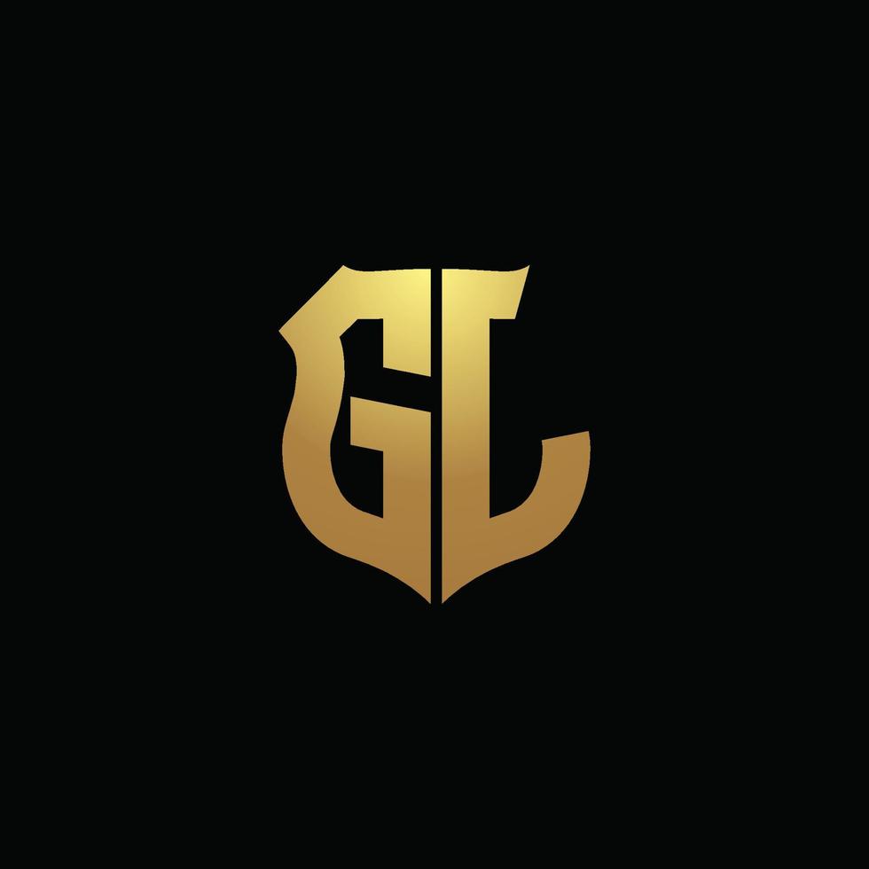 gj-Logo-Monogramm mit Goldfarben und Entwurfsvorlage für Schildform vektor