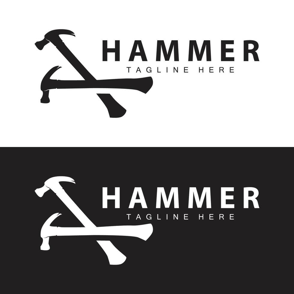 Hammer Logo Design Reparatur Bedienung Vorlage Jahrgang Symbol Illustration Silhouette Reparatur Werkzeug vektor