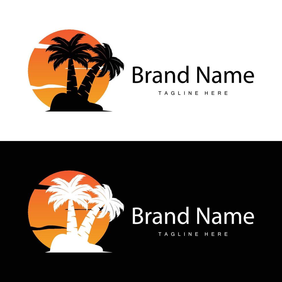 Kokosnuss Baum Logo Design Vorlage Palme Baum Silhouette Illustration Sommer- Strand Meer Pflanze vektor