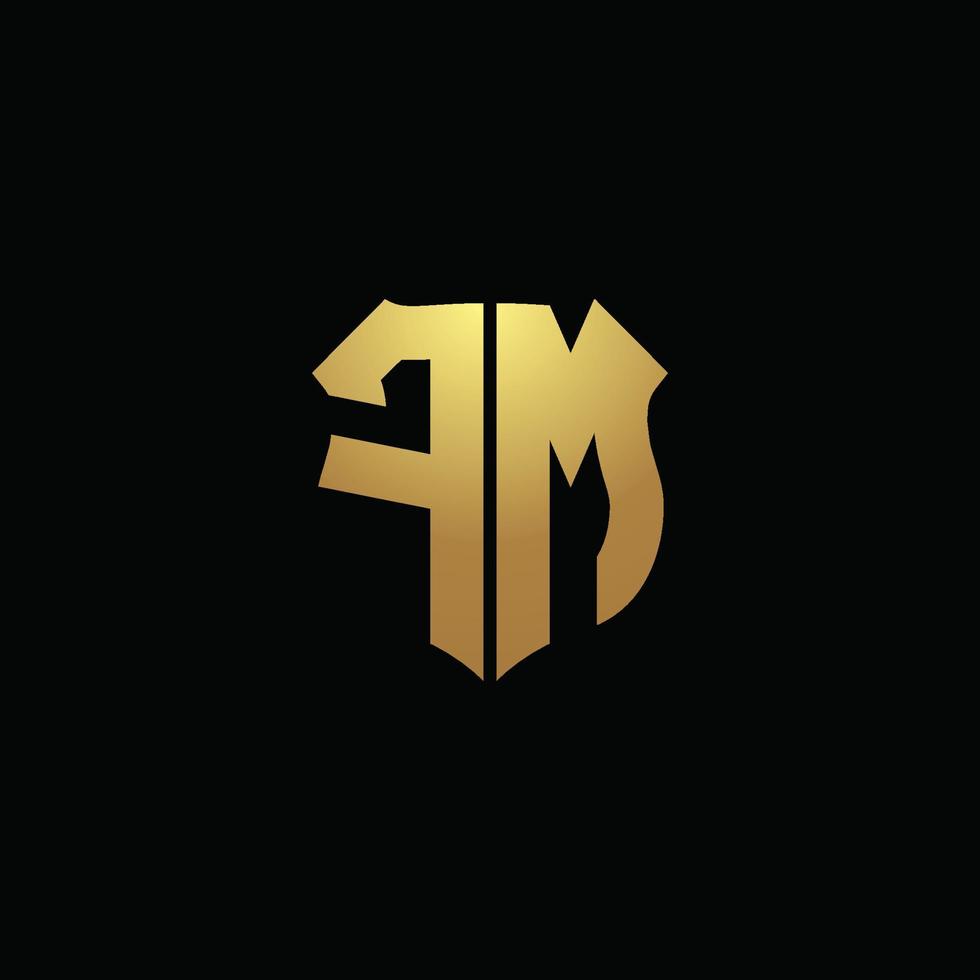 fm-Logo-Monogramm mit Goldfarben und Design-Vorlage in Schildform vektor