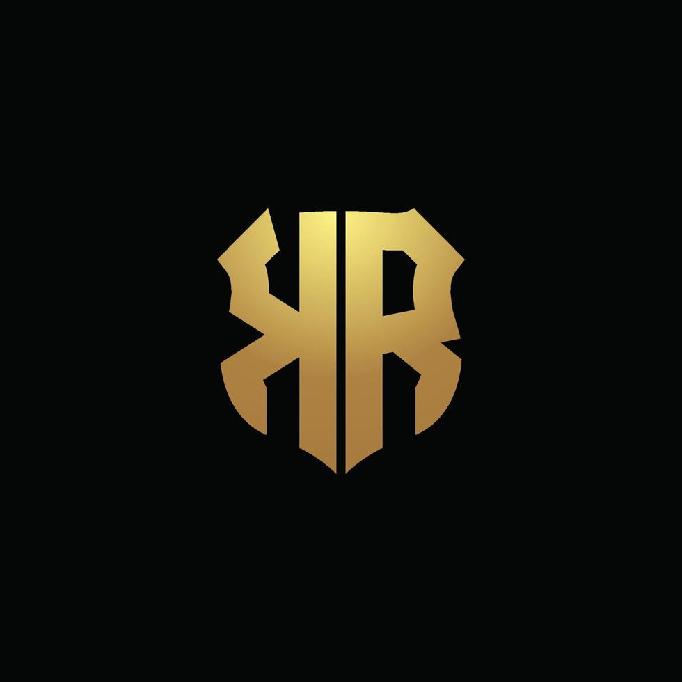 kr logotyp monogram med guldfärger och sköldform designmall vektor