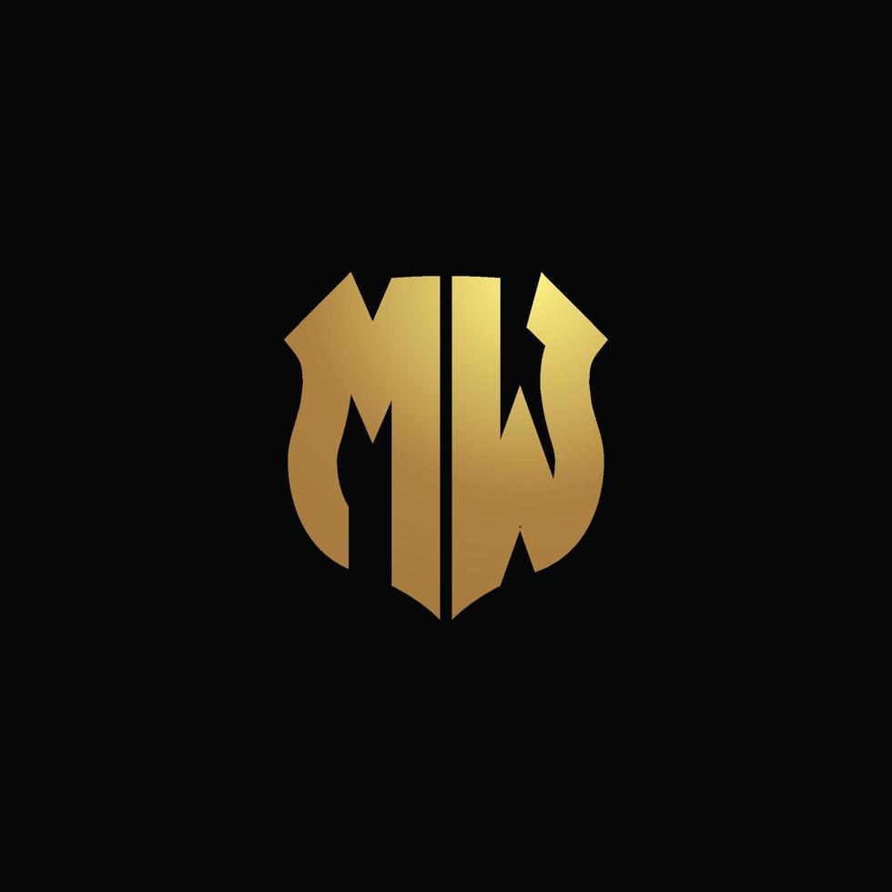 Mu-Logo-Monogramm mit Goldfarben und Designvorlage für Schildform vektor