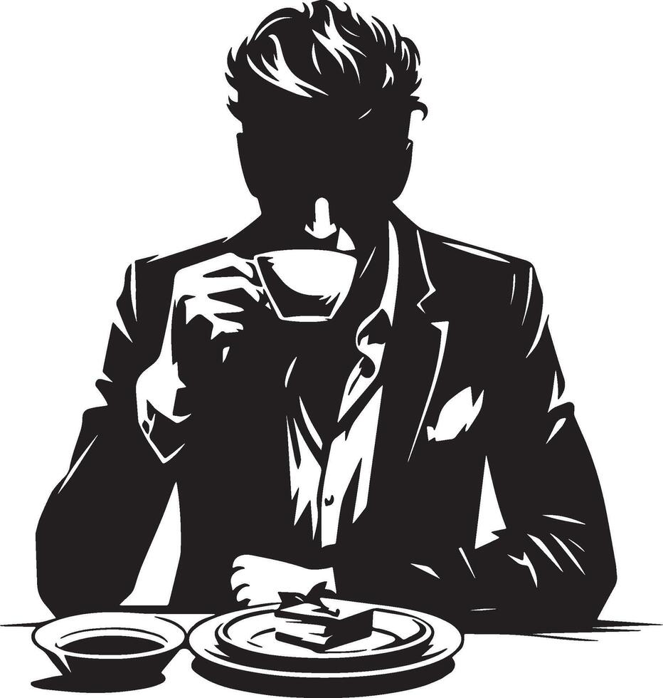 Mann trinken Kaffee skizzieren Zeichnung. vektor