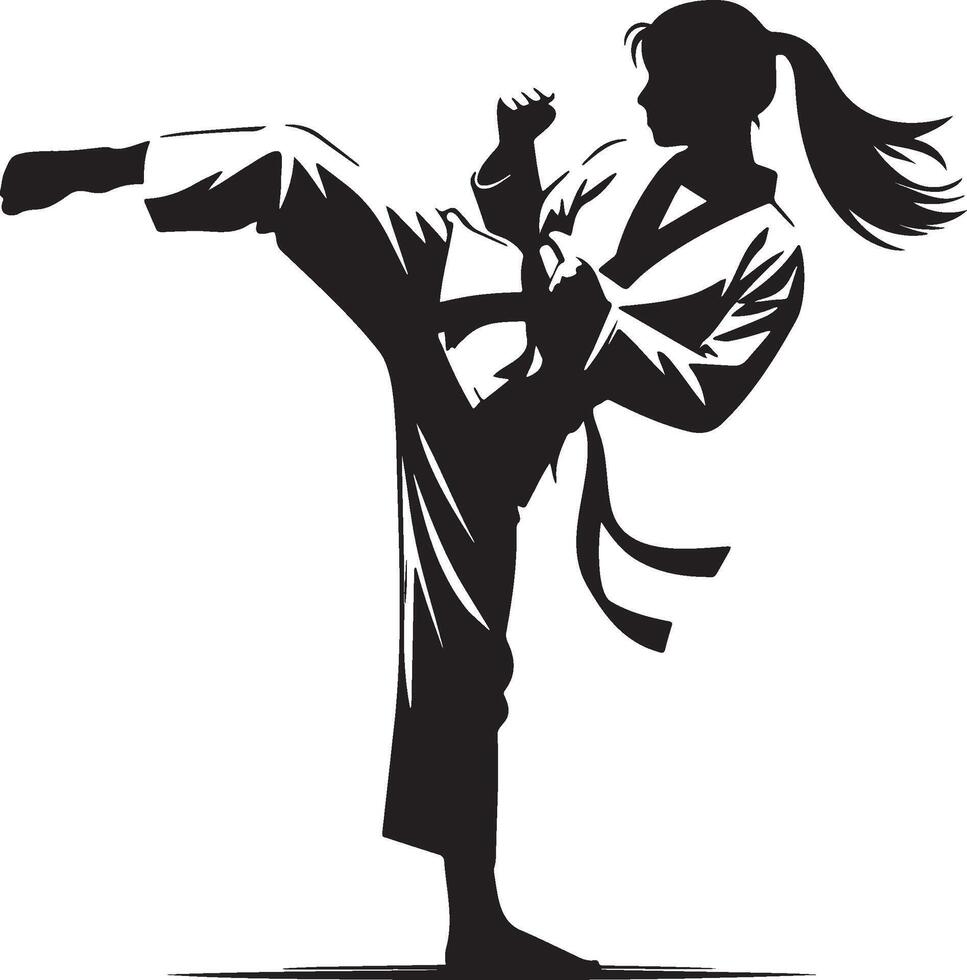kvinna taekwondo spelare sparka silhuett. vektor