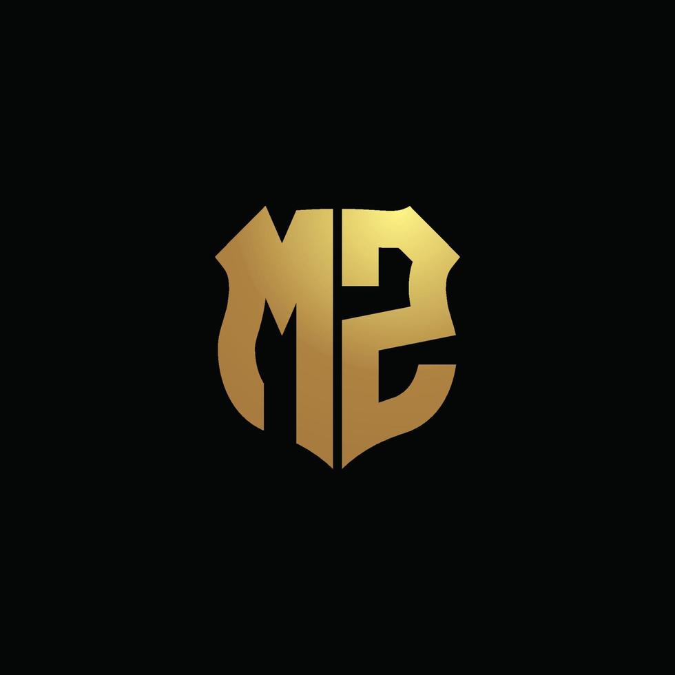 mz-Logo-Monogramm mit Goldfarben und Designvorlage für Schildform vektor