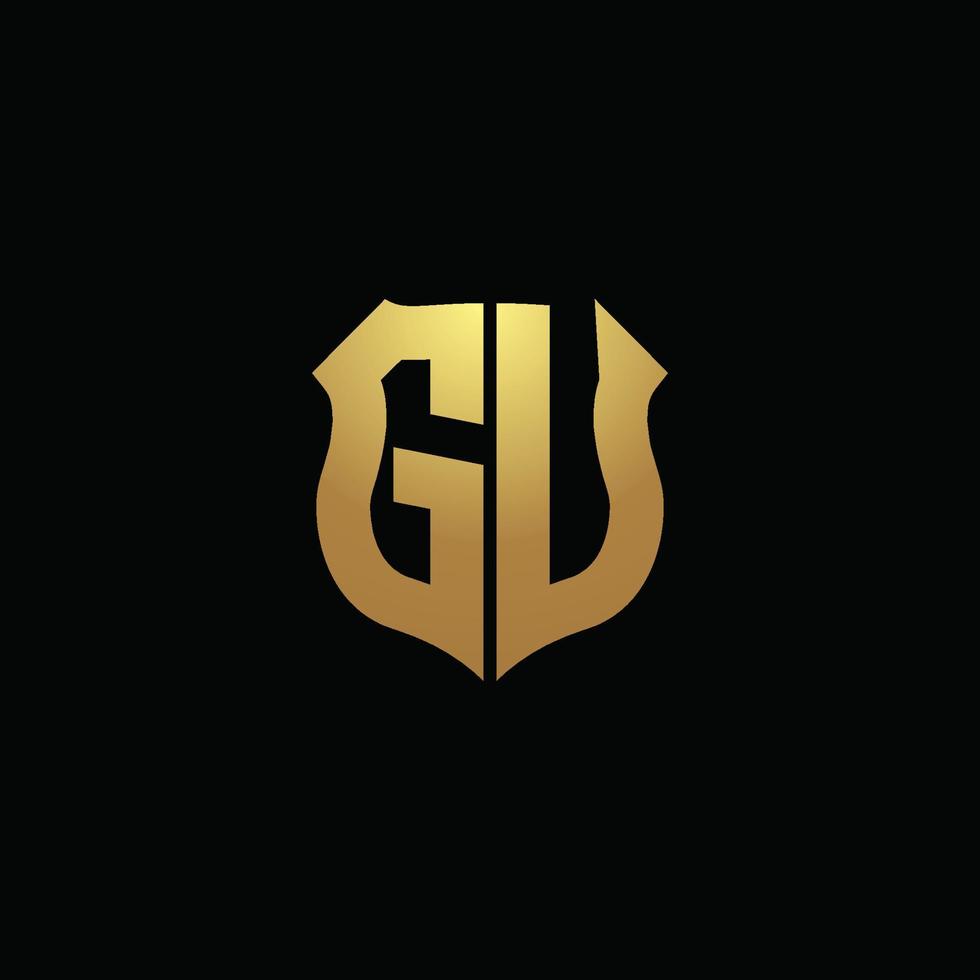 gu logotyp monogram med guld färger och sköld form designmall vektor