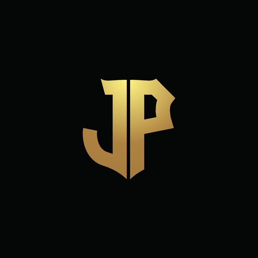 jp-Logo-Monogramm mit Goldfarben und Designvorlage für Schildform vektor