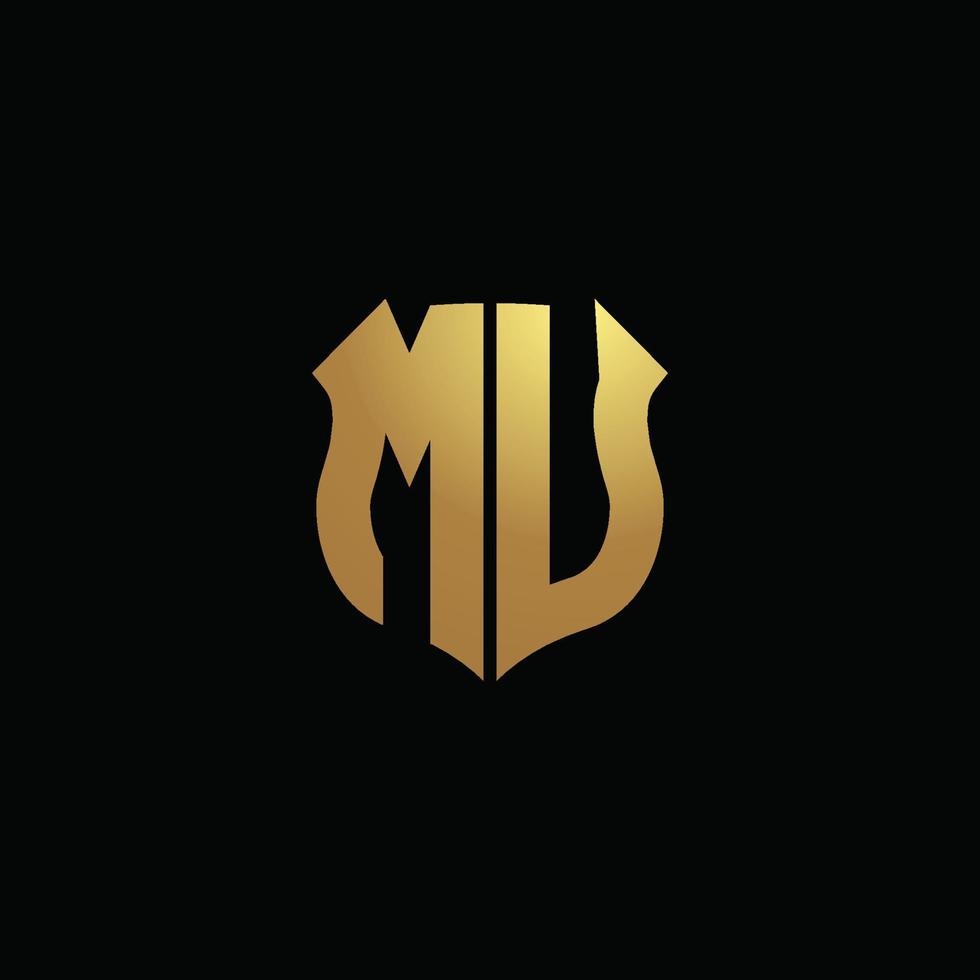 Mu-Logo-Monogramm mit Goldfarben und Designvorlage für Schildform vektor