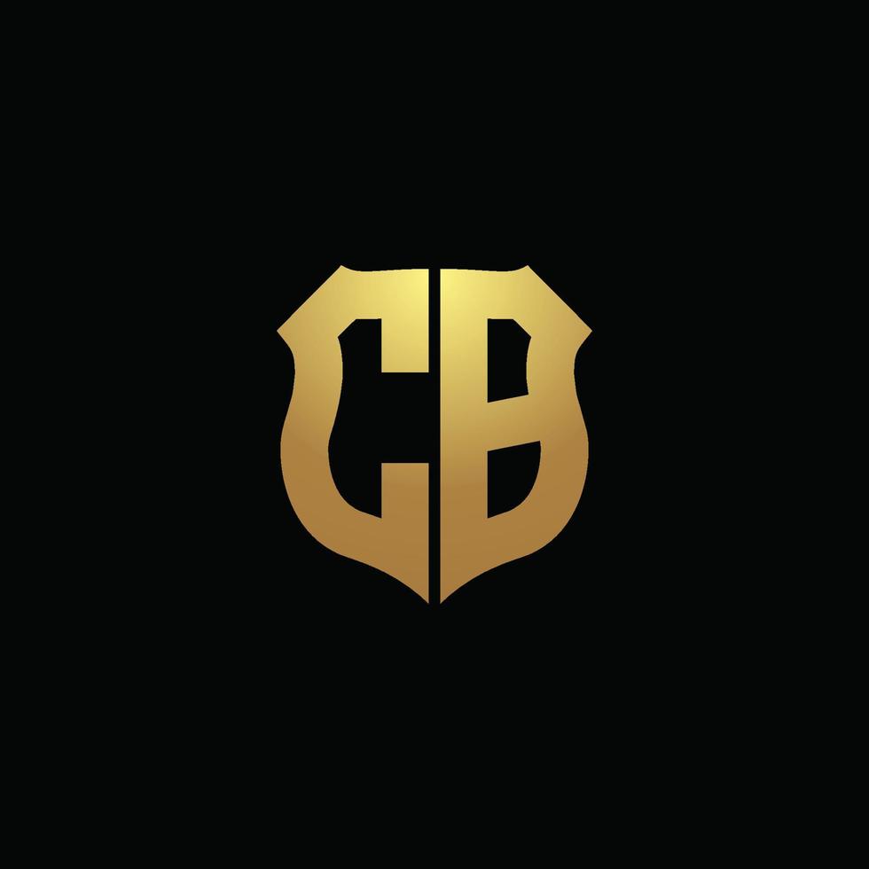 cb logotyp monogram med guldfärger och sköldform designmall vektor
