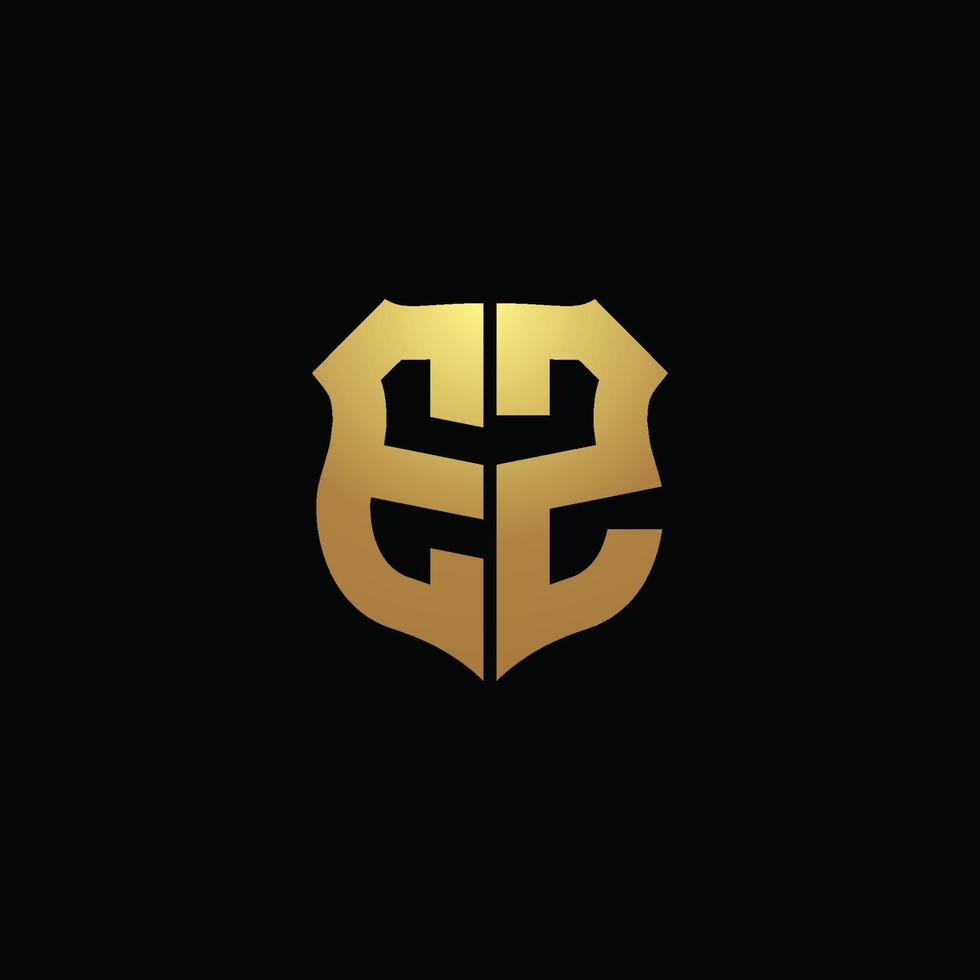ez-Logo-Monogramm mit Goldfarben und Designvorlage für Schildform vektor