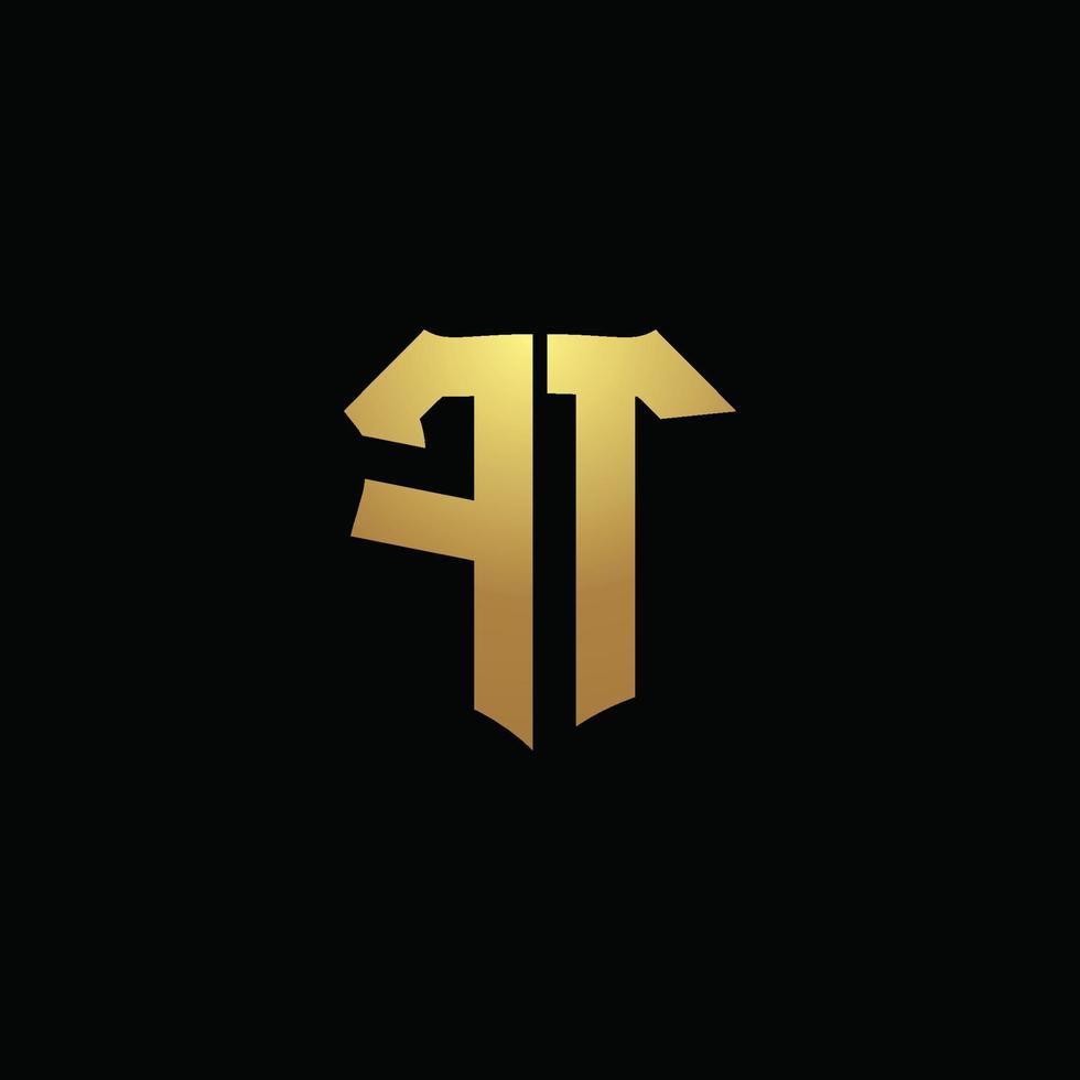 ft-Logo-Monogramm mit Goldfarben und Designvorlage für Schildform vektor