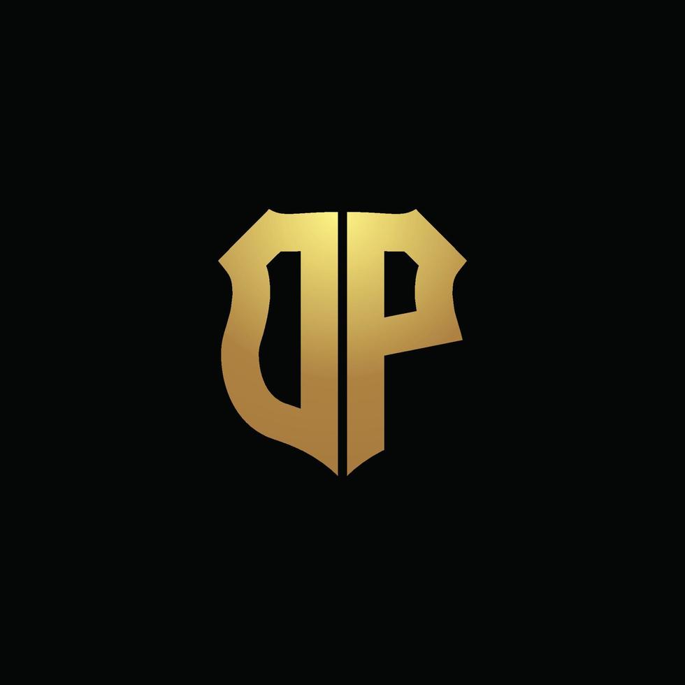 dp-Logo-Monogramm mit Goldfarben und Designvorlage für Schildform vektor