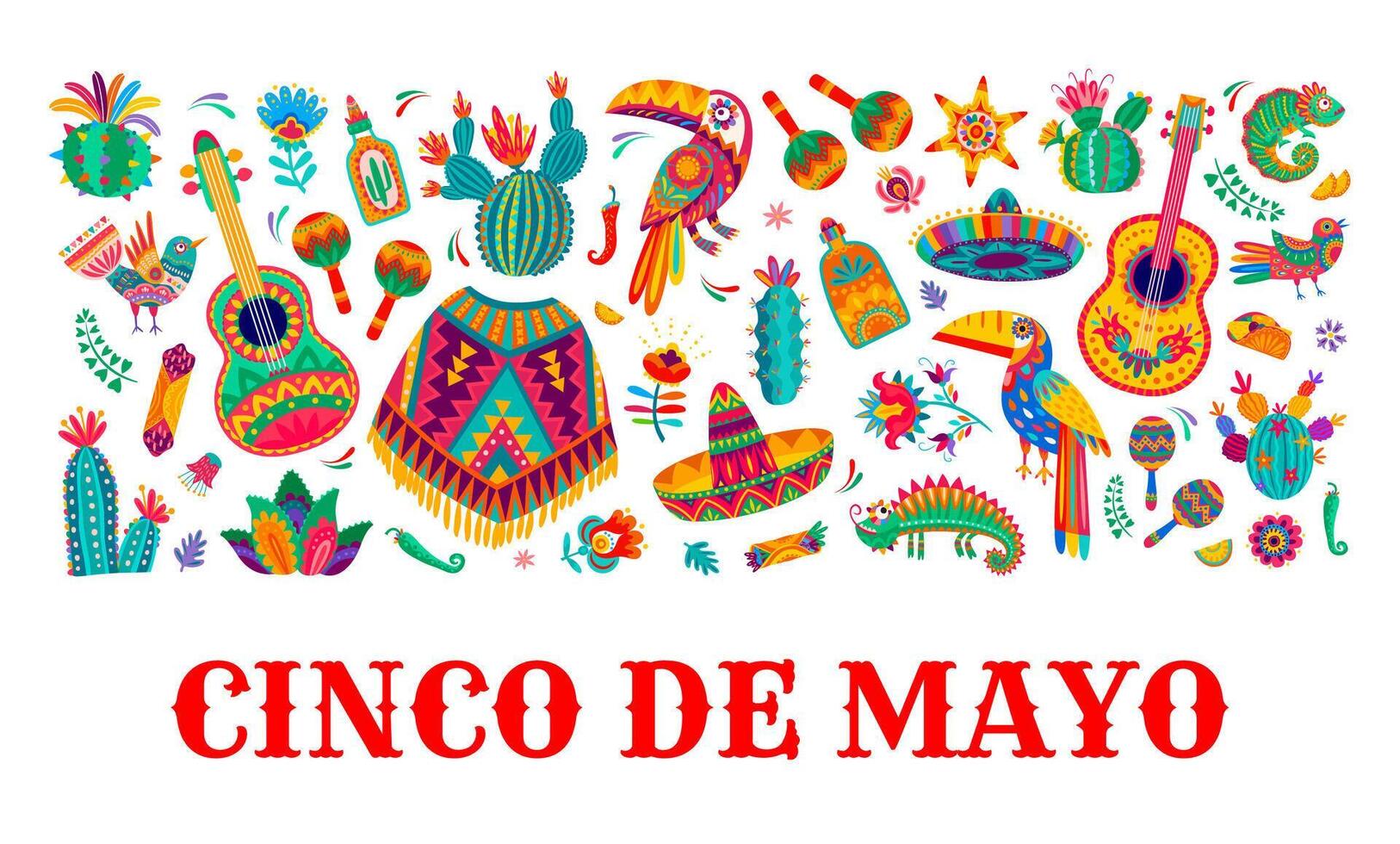 cinco de mayo baner med mexikansk festlig objekt vektor