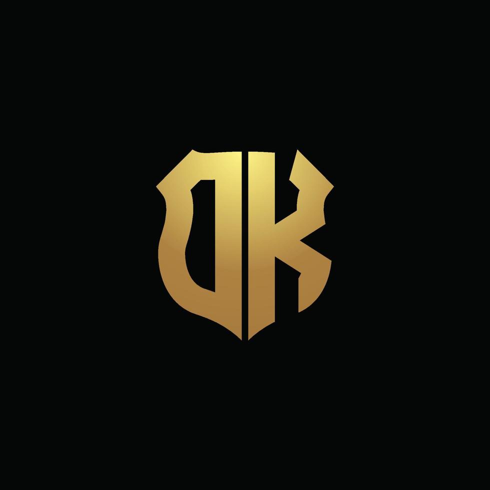 dk logotyp monogram med guldfärger och sköldform designmall vektor