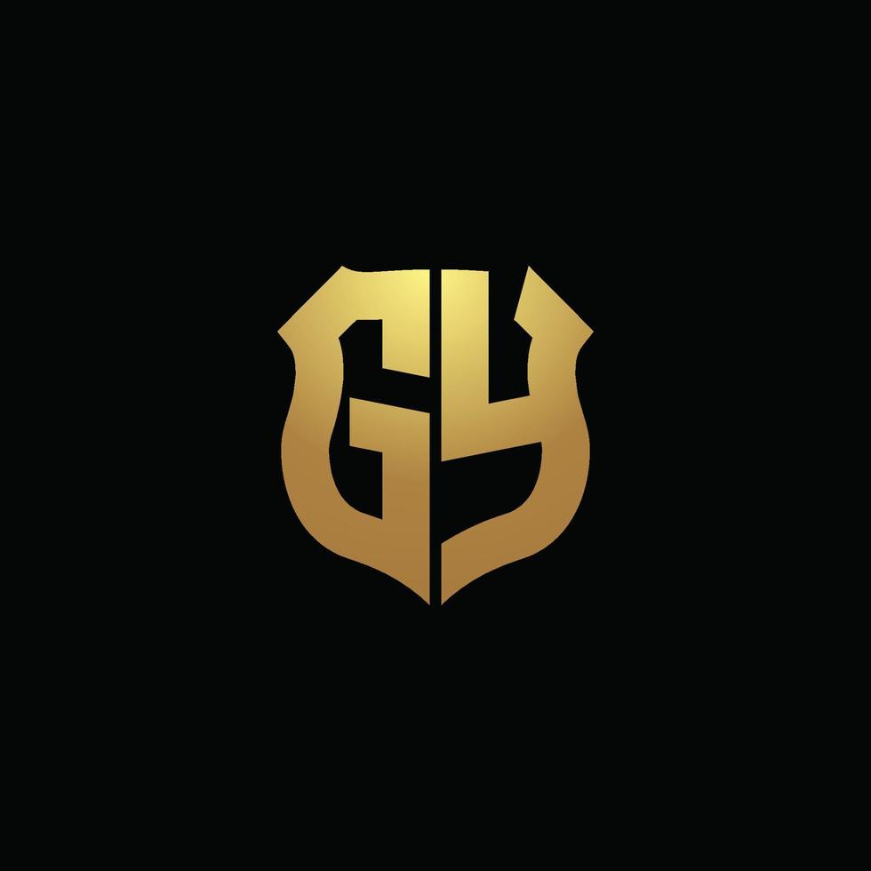 gy logotyp monogram med guld färger och sköld form designmall vektor