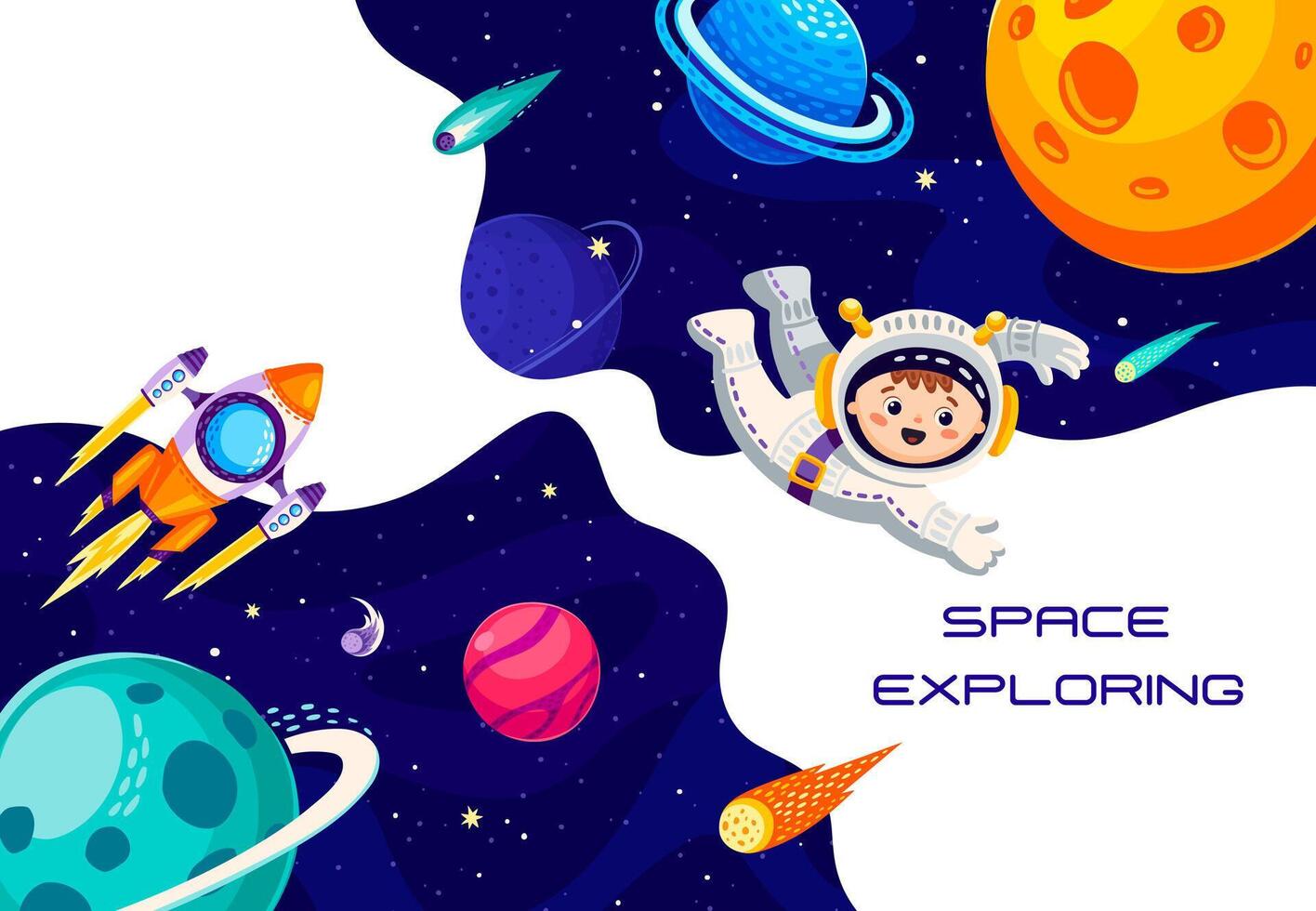 Raum erkunden Banner, Kind Astronaut im äußere Raum vektor