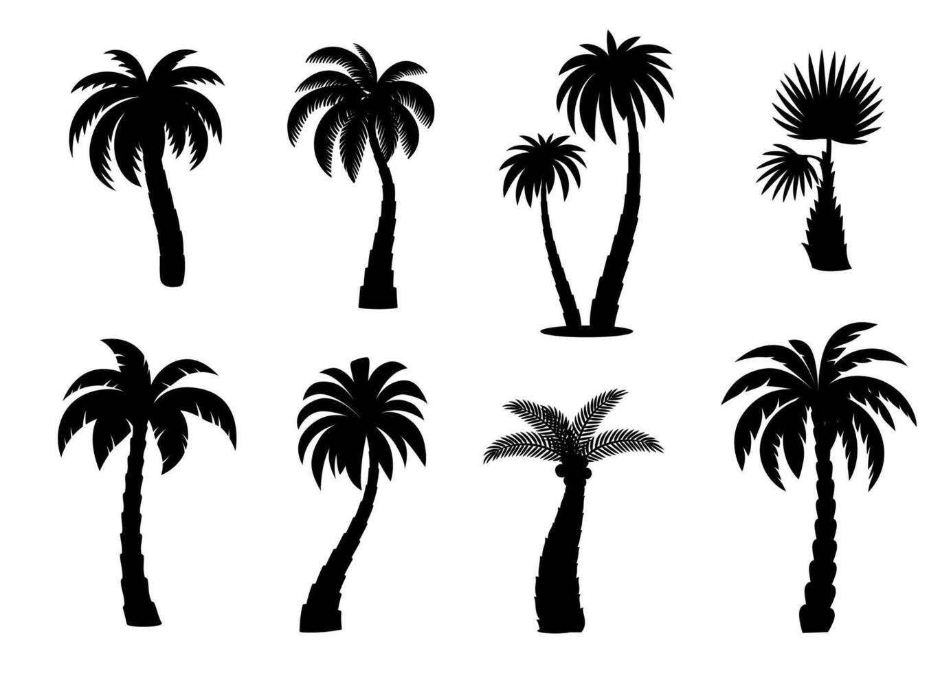 Urwald Kokosnuss Palme Bäume Silhouetten Vektor einstellen