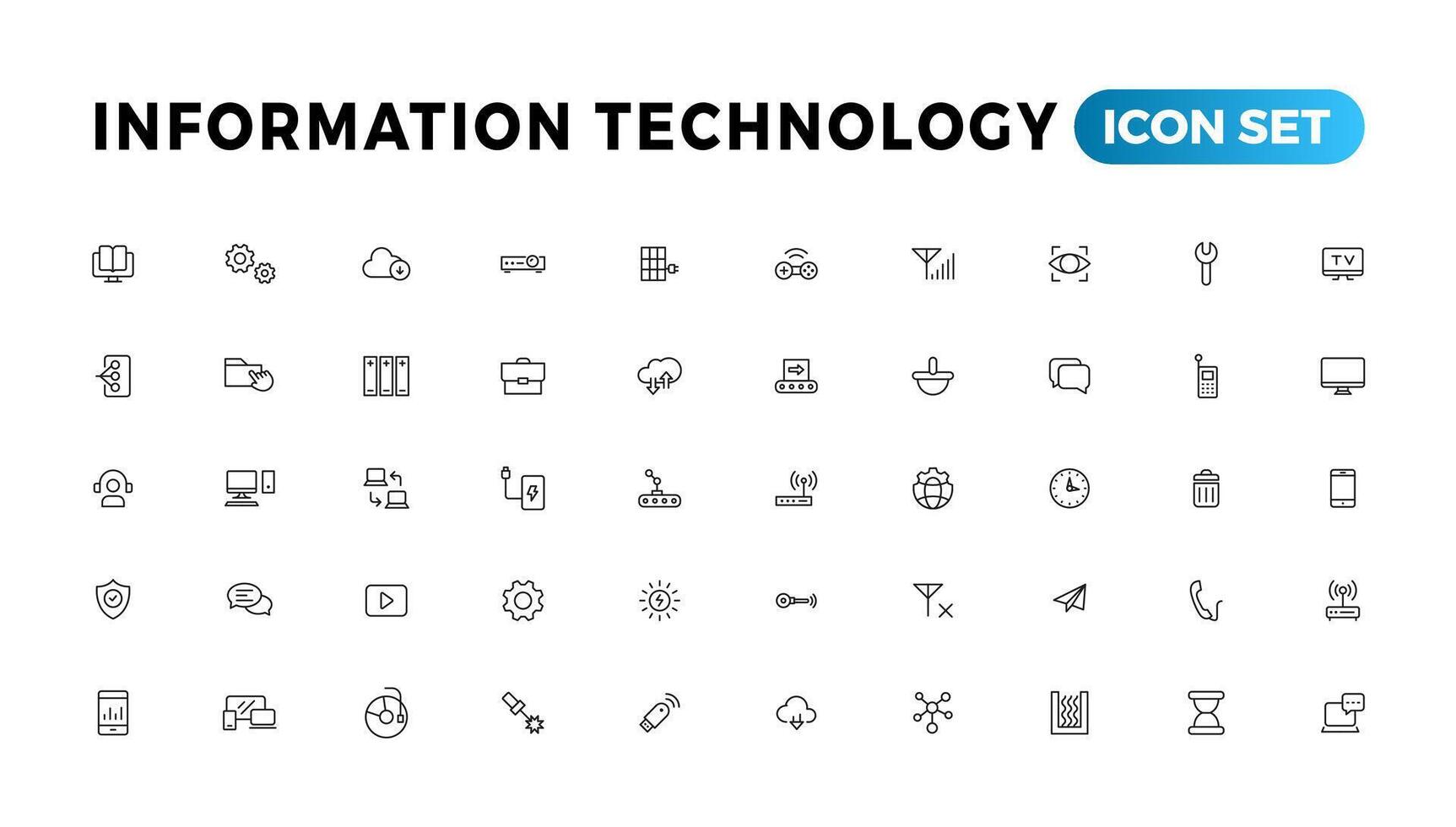 information teknologi linje ikoner samling. stor ui ikon uppsättning i en platt design. tunn översikt ikoner packa vektor