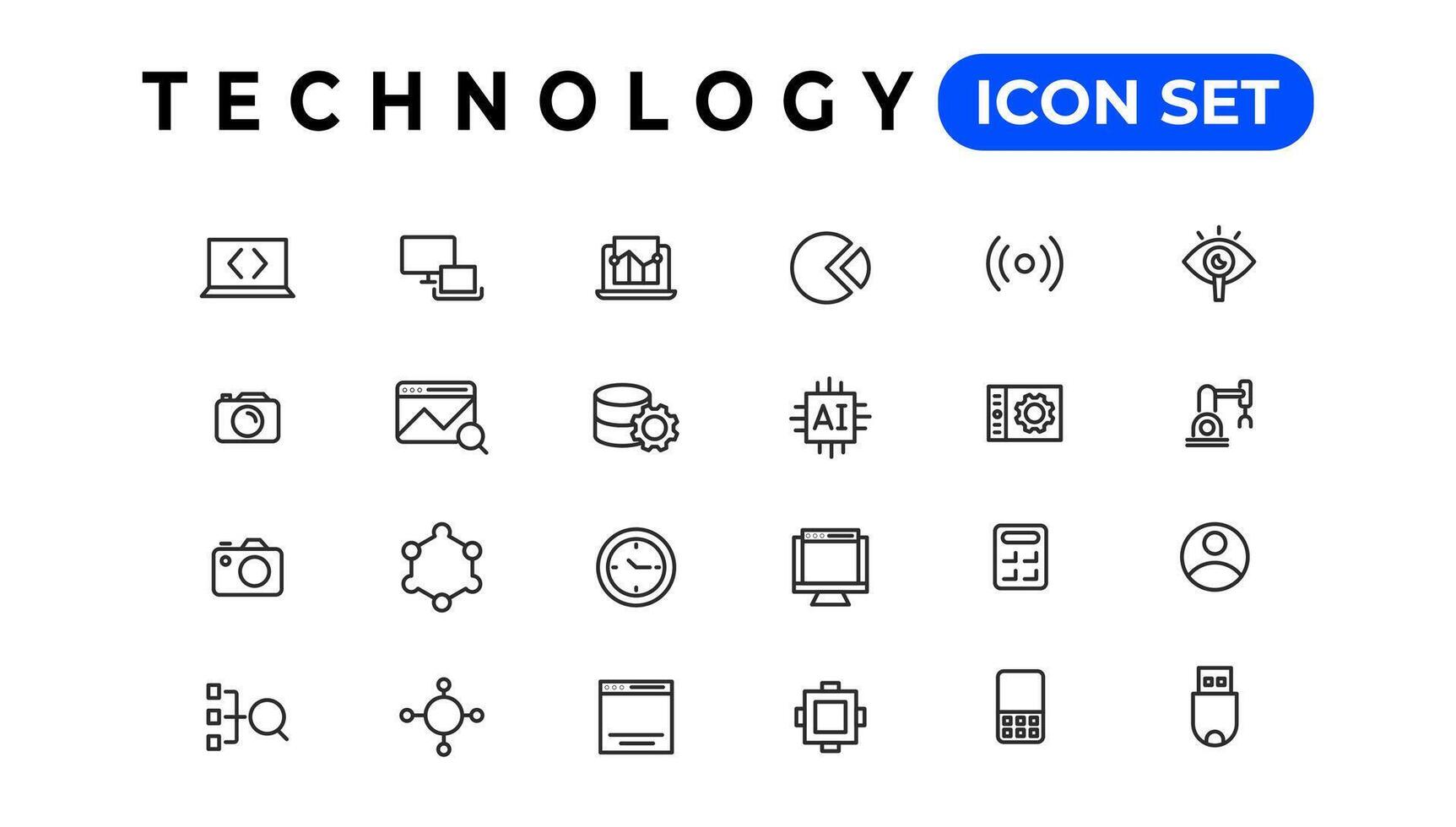 enhet och information teknologi linje ikoner samling. stor ui ikon uppsättning i en platt design. tunn översikt ikoner packa vektor