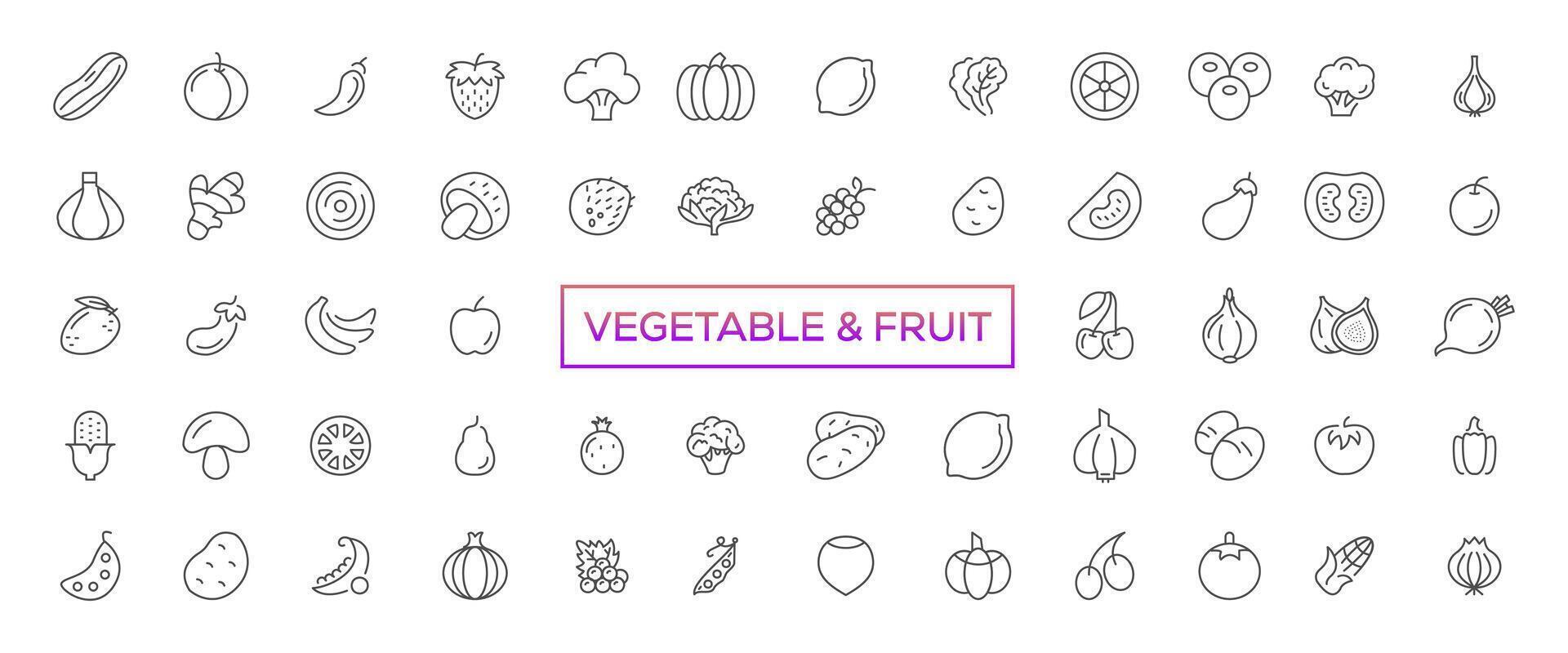 Früchte und Gemüse - - dünn Linie Netz Symbol Satz. Gliederung Symbole Sammlung. einfach Vektor Illustration