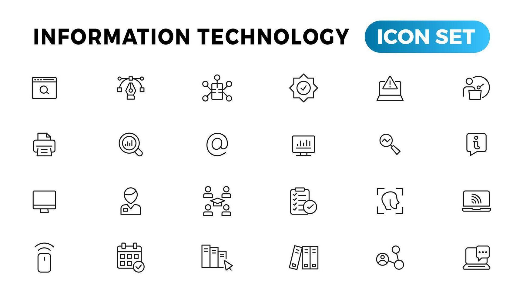 Information Technologie Linie Symbole Sammlung. groß ui Symbol einstellen im ein eben Design. dünn Gliederung Symbole Pack vektor