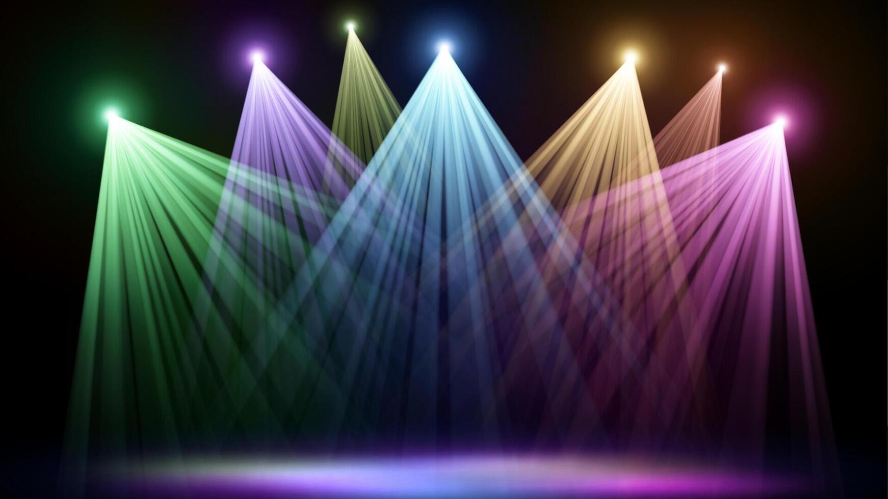 färgrik disko strålkastare upplyst på mörk bakgrund, vektor illustration