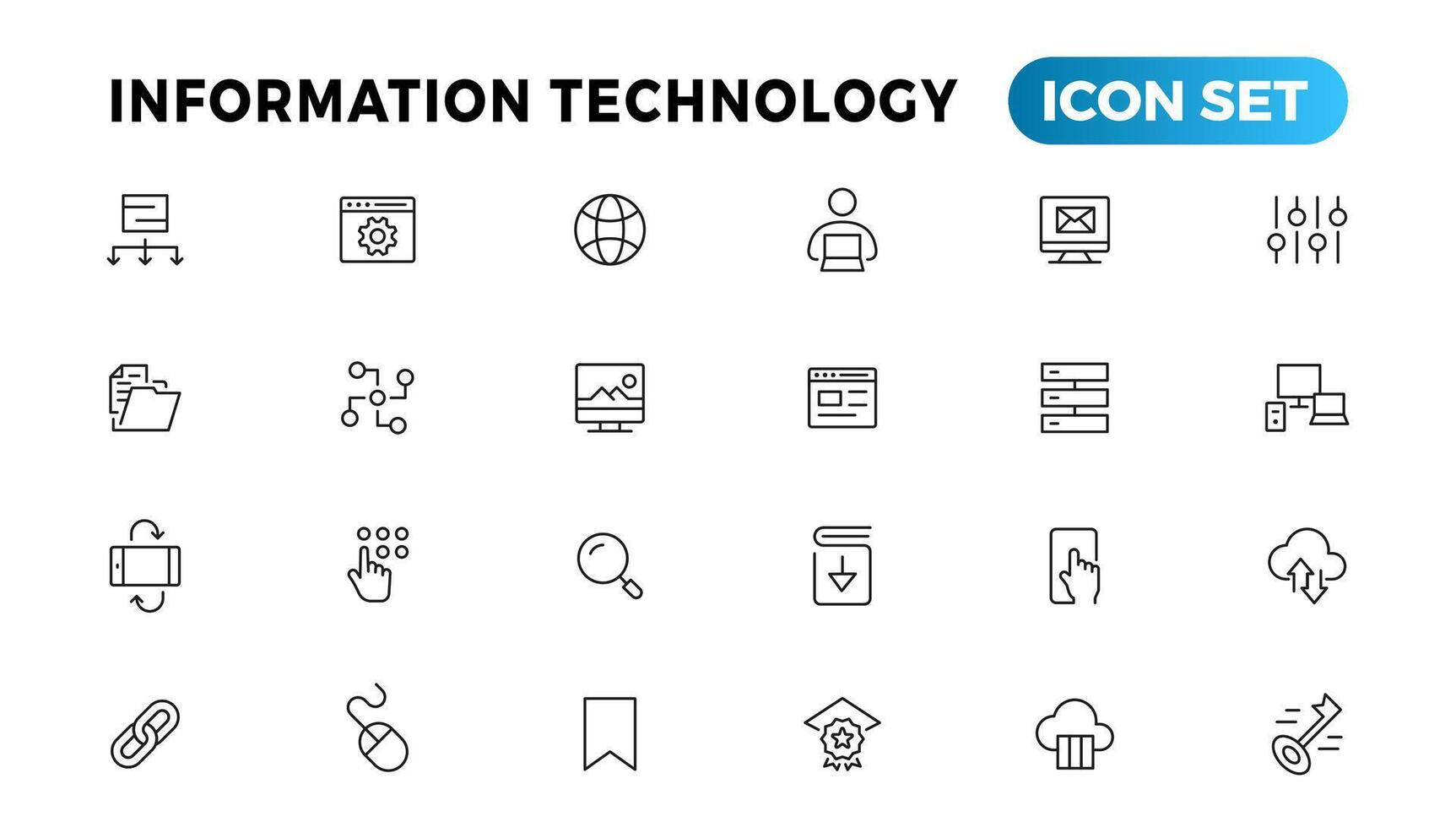 Information Technologie Linie Symbole Sammlung. groß ui Symbol einstellen im ein eben Design. dünn Gliederung Symbole Pack vektor