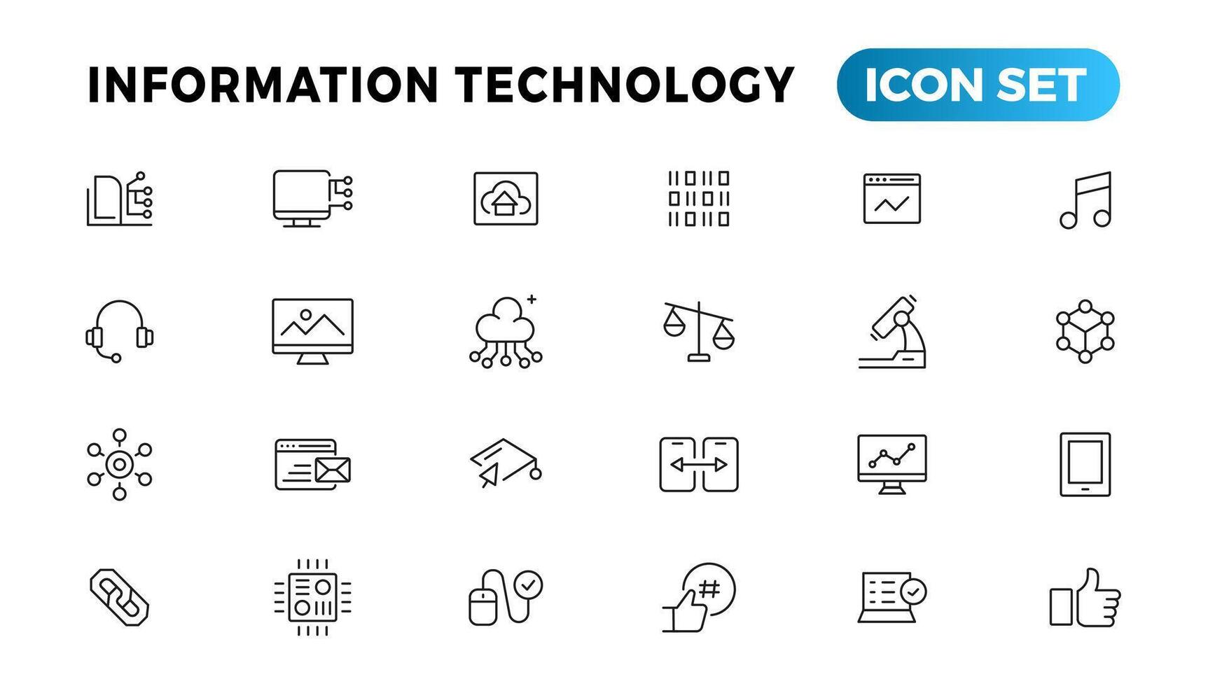 Information Technologie Linie Symbole Sammlung. groß ui Symbol einstellen im ein eben Design. dünn Gliederung Symbole Pack vektor