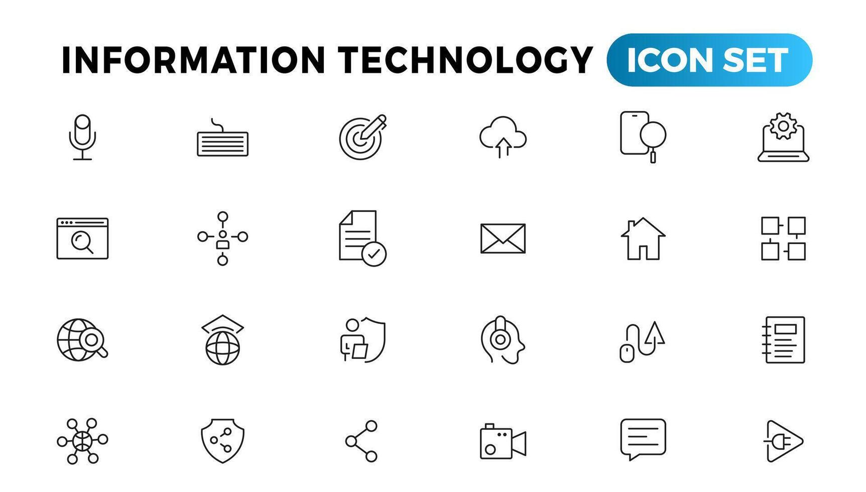 Information Technologie Linie Symbole Sammlung. groß ui Symbol einstellen im ein eben Design. dünn Gliederung Symbole Pack vektor