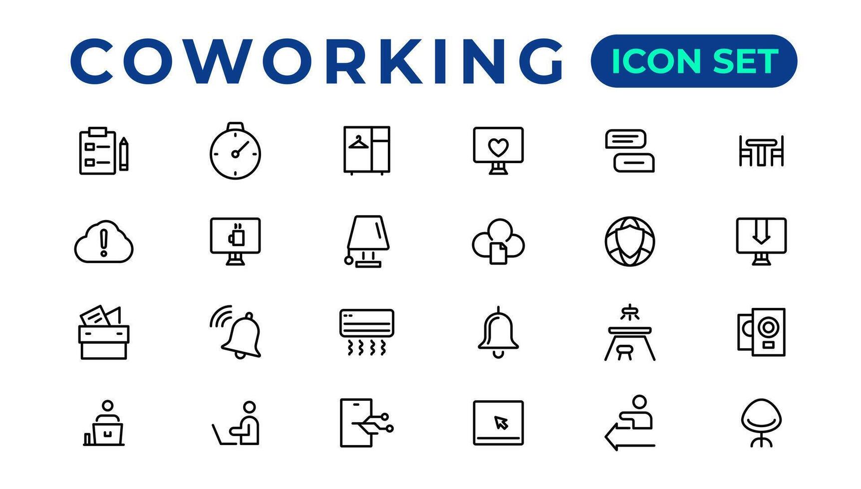 coworking service vektor ikoner uppsättning samling. coworking Plats kontor tunn linje ikoner set.outline ikon.