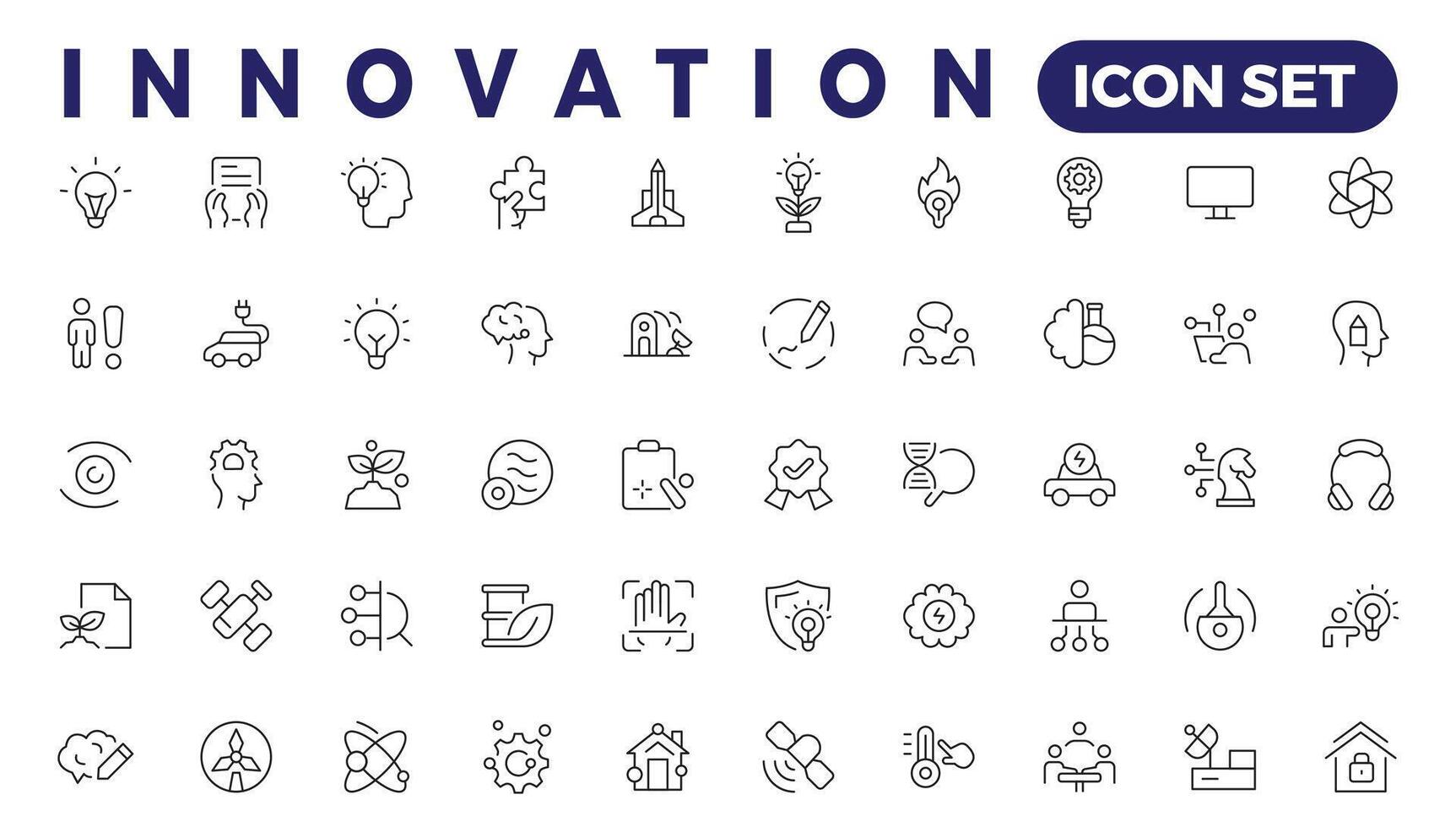 Innovation Linie Symbole Sammlung. Technologie, kreativ, Brainstorming, Bildung Symbole. ui Symbol Satz. dünn Gliederung Symbole Pack vektor