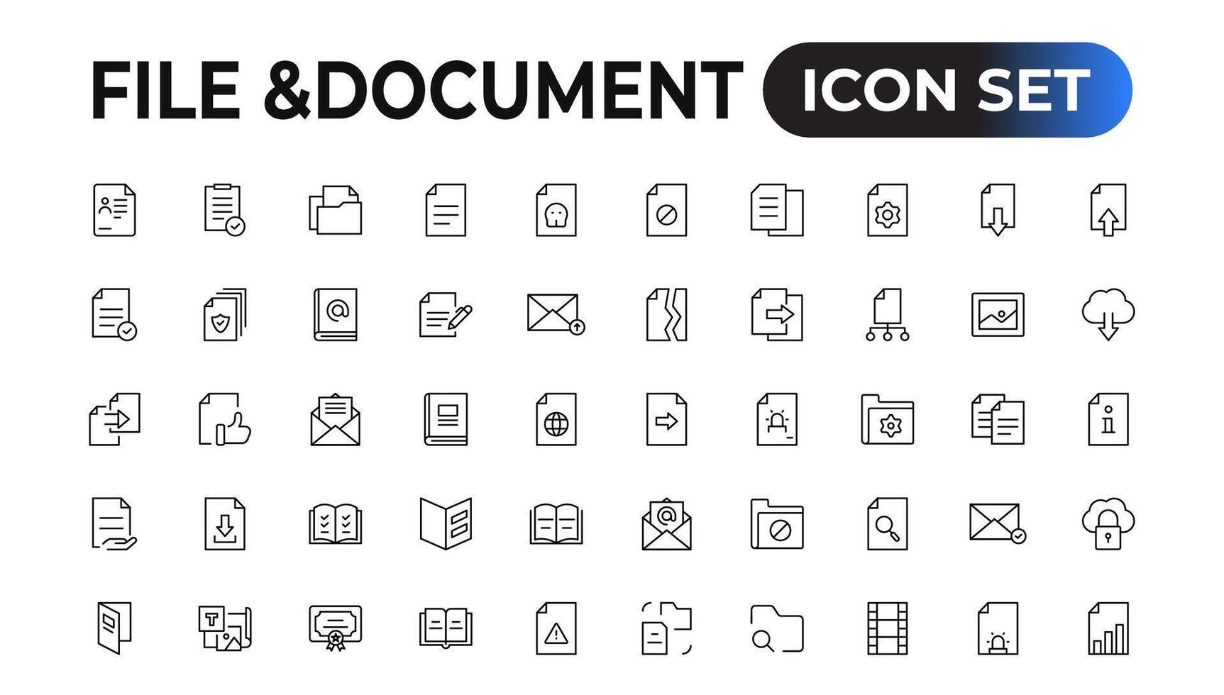 uppsättning av fil och dokumentera ikoner. enkel linje konst stil ikoner packa. vektor illustration.