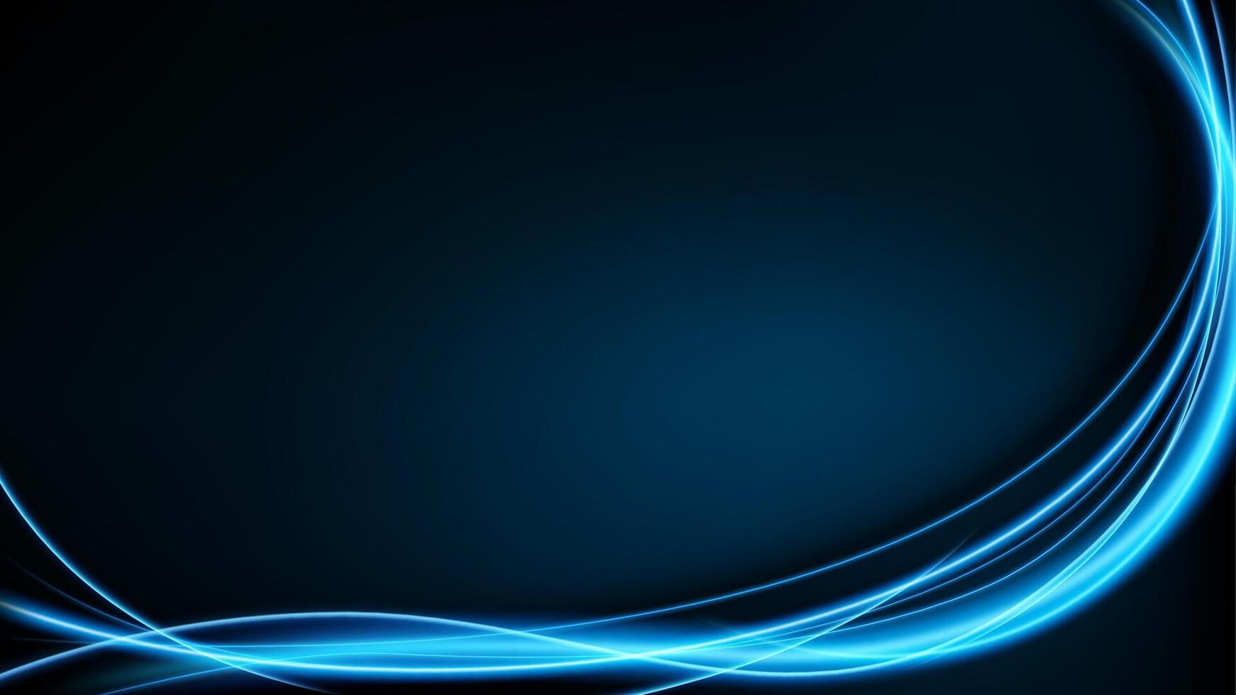 abstrakt Blau wellig Linie von Licht auf dunkel Blau Hintergrund. Neon- Bewegung bewirken Breitbild Verhältnis, Vektor Illustration