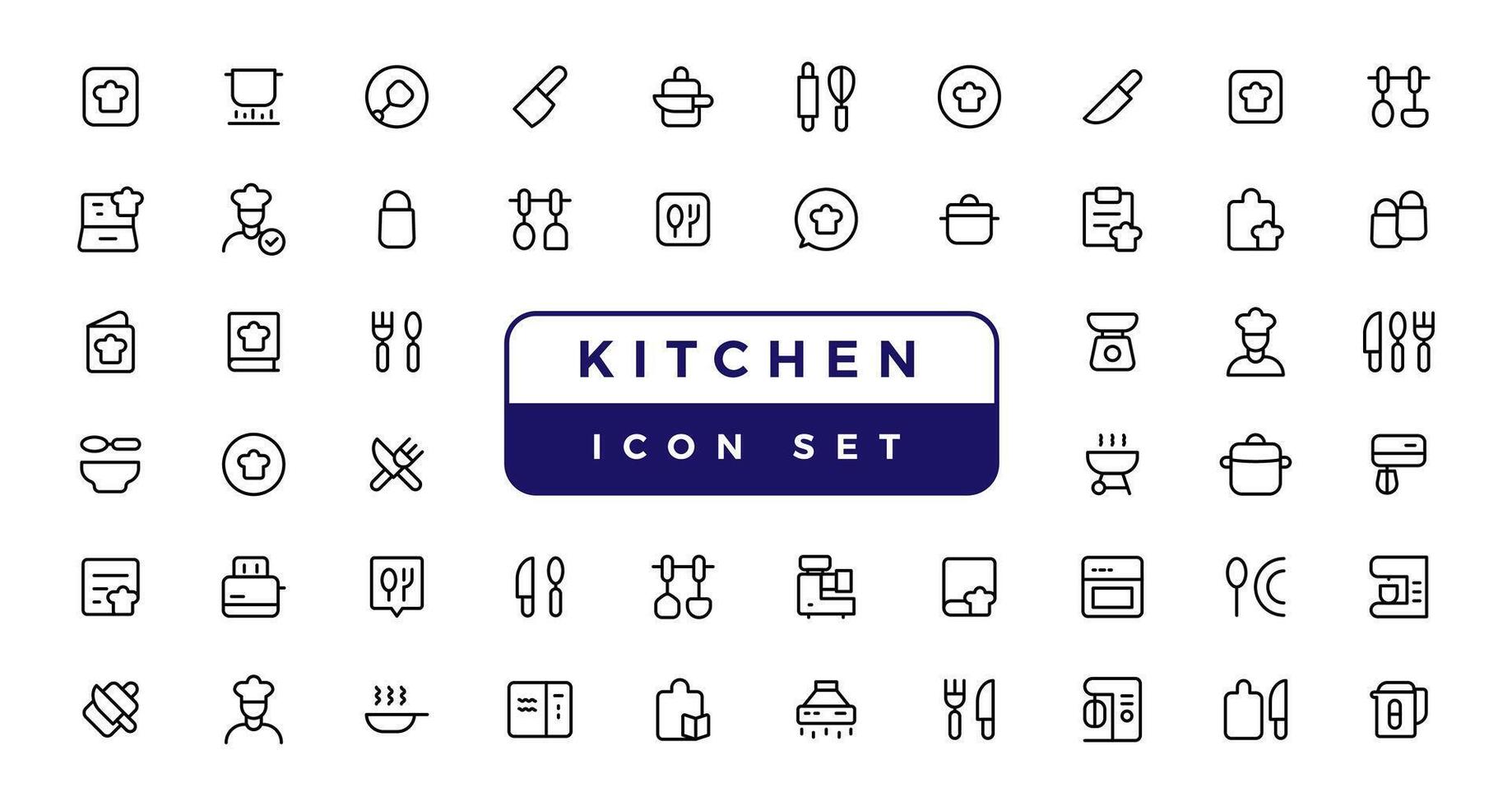 Vektor Linie Küche und Kochen Symbole Satz. Küche und Kochen Symbol