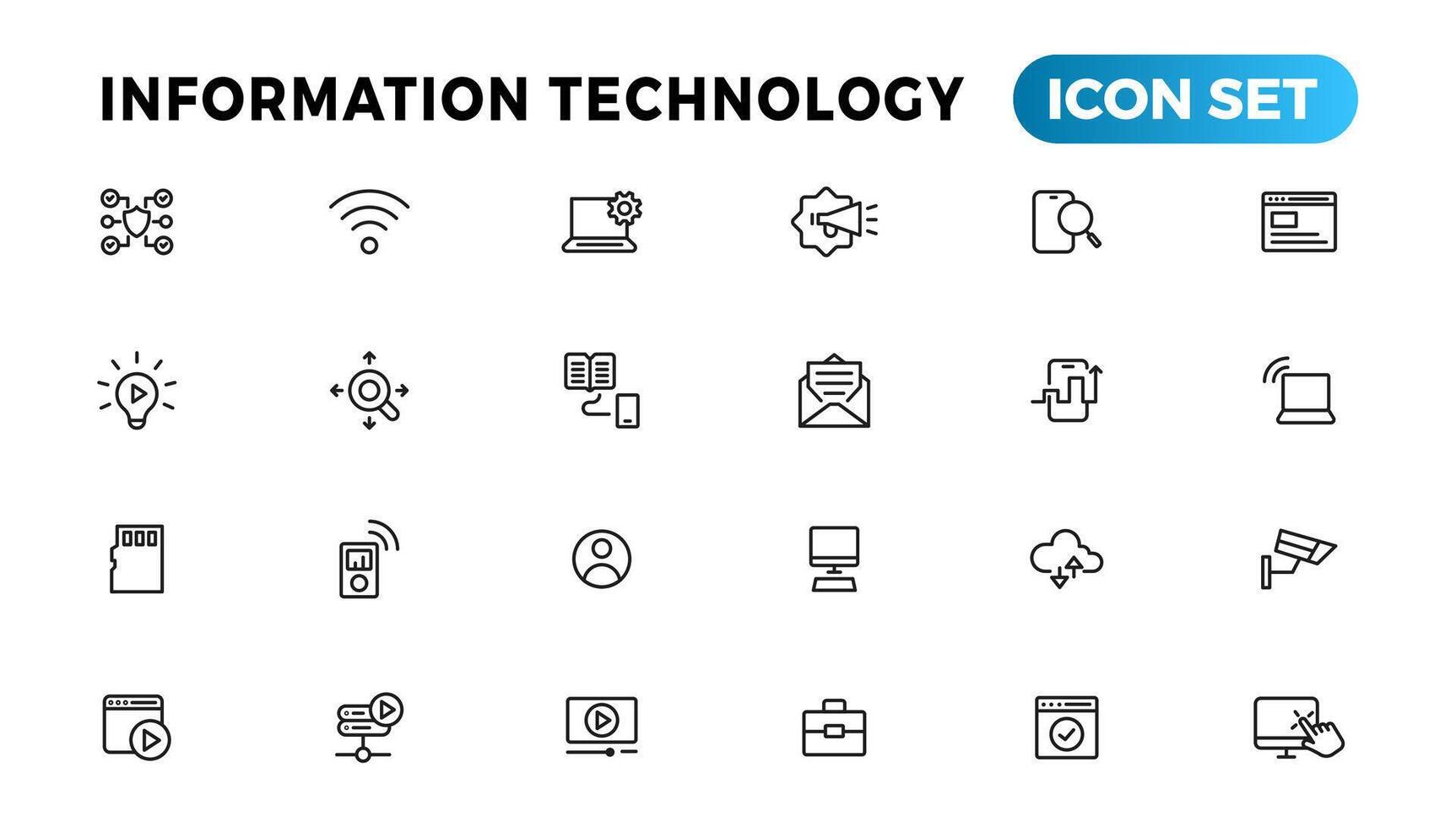 Information Technologie Linie Symbole Sammlung. groß ui Symbol einstellen im ein eben Design. dünn Gliederung Symbole Pack vektor