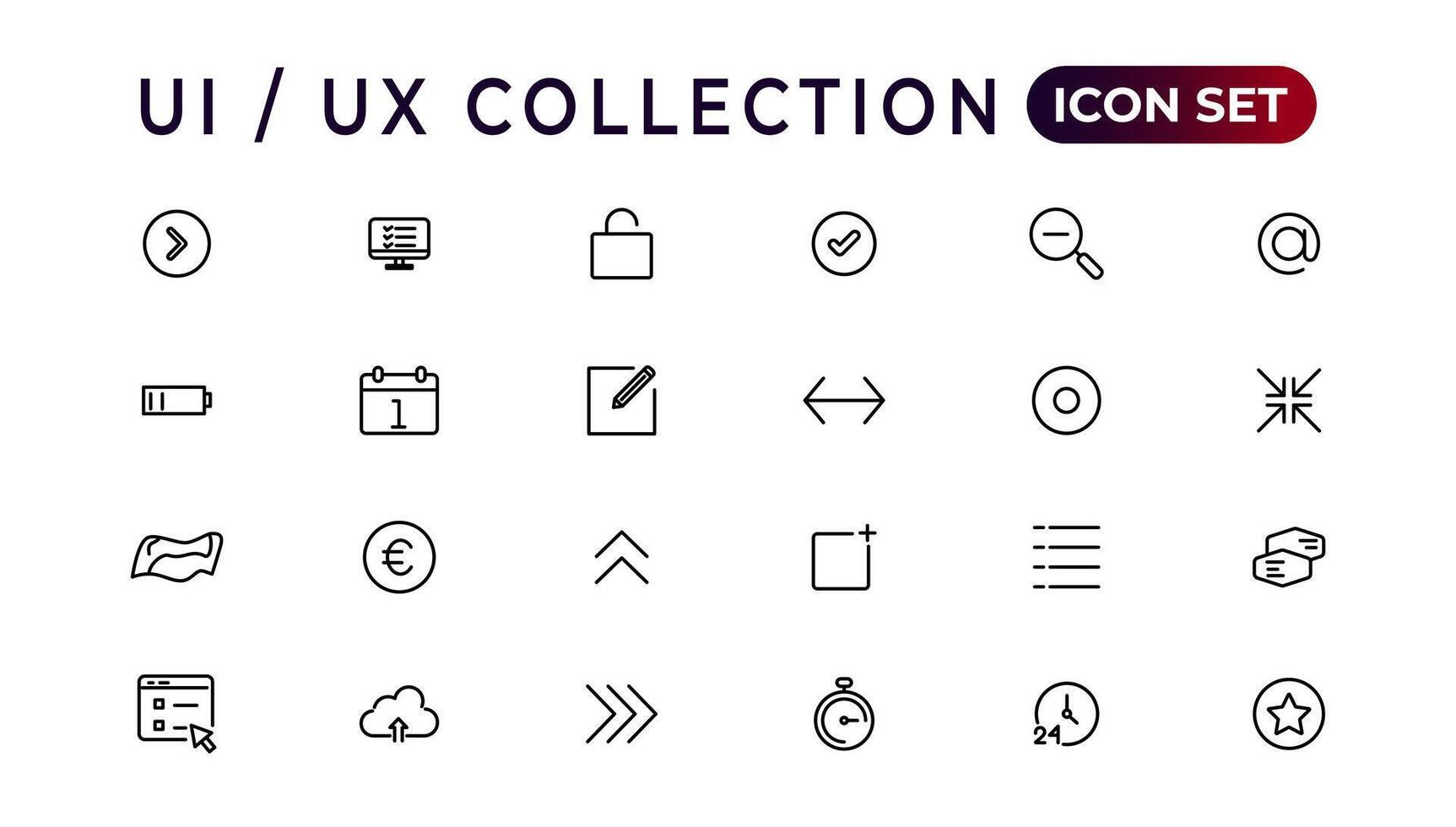 mega uppsättning av ui ux ikon uppsättning, användare gränssnitt iconset samling.set av tunn linje webb ikon uppsättning, enkel översikt ikoner samling, pixel perfekt ikoner, enkel vektor illustration.